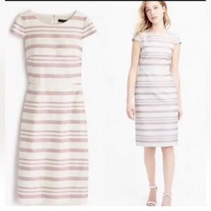 J. Crew Jackie O style pink cream striped sheath dress Women Sz 0